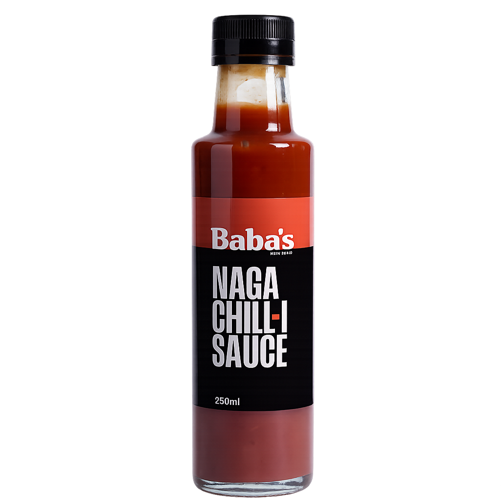 Baba's Naga Chilli Sauce — 250ml bottle, made in Scotland